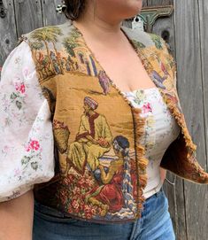 Ladies Large/XLarge Hand Made From a Vintage Wall Tapestry using a Size Large Pattern. But We always Recommend Comparing Our Measurements to a Vest or Shirt In Your Closet. Model in Photos is a Size Large/XL. Raw Edge Hem. We Purchased this Great Tapestry at a Local Estate Sale, and New we Needed to Give It a New Life. Measurements are Taken Lying Flat: Shoulder to Shoulder: 16" Underarm to Underarm: 21 1/2" Shoulder to Bottom Hem: 16 1/2" **CARE** Cold Water Gentle Wash  Hang to Dry Toss in Coo Ren Fair Pirate, Closet Model, Tapestry Vest, Costume Inspo, Vintage Tapestry, Aesthetic Life, Vest Outfits, Boho Festival, Boho Casual