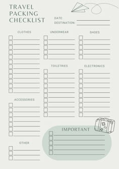 the travel packing checklist is shown