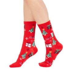 Allbrand365 Designer Brand Womens Gift Crew Socks, 9-11, Christmas Red Holiday Slippers, Club Accessories, Cozy Shoes, Club Red, Holiday Socks, Winter Socks, Thigh High Stockings, Striped Socks, Christmas Red