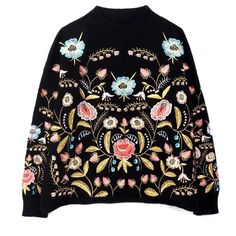 Round Collar Flowers Embroidery Long Sleeve Sweater - Uniqistic.com Bohemian Sweater, Estilo Hippy, Pullover Mode, Embroidery Sweater, Flowers Embroidery, Embroidery Top, Bottoming Shirt, Embroidered Sweater, Pullover Sweater Women