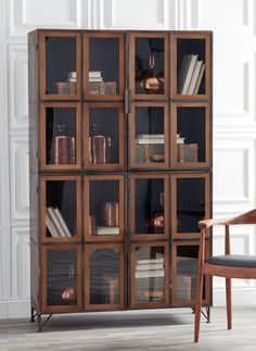 4 Door Modern Farmhouse Tall Display Cabinet | Antique Farmhouse Forest Academia, Metal Cupboard, Modern Hutch, Tall Display Cabinet, Farmhouse Bookcases, Library Cabinet, Tall Cabinets, Harry Potter Vibes, Bookcase Ideas