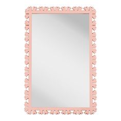 a pink mirror with an ornate border around the edge and a square frame on top