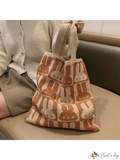 Bird in Bag - Womens Plaid Knitted Rabbit Pinted Shoulder Tote Bag with Large Capacity Knitted Rabbit, Shoulder Tote Bag, Bird In Bag, Bag Bag, Square Bag, Shoulder Tote, Womens Plaid, Plaid, Tote Bag