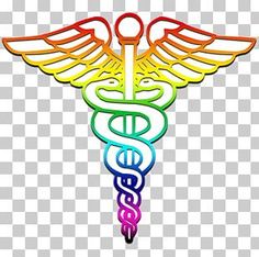 a cadus symbol with rainbow colors on it