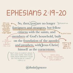 an image with the words ephesians 2 - 19 - 20 and other things on it