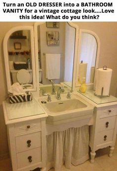 a white bathroom sink sitting under a large mirror