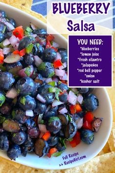 bowl of blueberry salsa with tortilla chips surrounding Blueberry Salsa Recipe, Blueberry Salsa, Summer Salsa, Salsa Dip