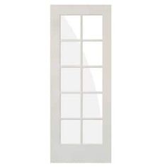 a white door with glass panels on the front and side panel, isolated against a white background