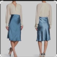 Questions? Leave A Comment Below! Fitted Silk Skirt For Date Night, Elegant Blue Skirt For Fall, Chic Blue Skirt For Date Night, Elegant Blue Knee-length Skirt, Chic Blue Dresses With Relaxed Skirt, Chic Blue Dress With Relaxed Skirt, Elegant Blue Cocktail Skirt, Fitted Silk Casual Skirt, Skirt Satin