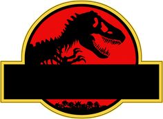 a red and black logo with a dinosaur on it