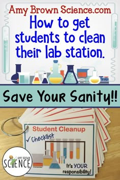 a pile of lab supplies with the text how to get students to clean their lab station save your saniti