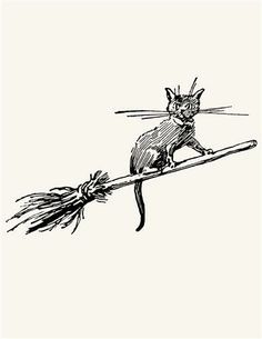 a drawing of a mouse on top of a broom