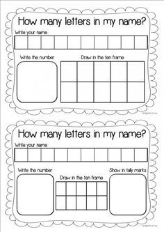 two worksheets with the words how many letters in my name?