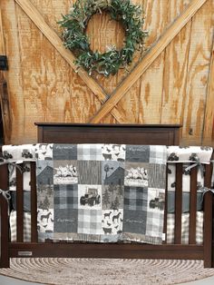 Custom Boy Crib Bedding- Farmin Tractor, Ecru Check Farm Baby Bedding Collection - DBC Baby Bedding Co John Deere Nursery, Farm Pattern, Boy Crib Bedding, Crib Comforter, Crib Bedding Boy, Rail Guard, Boys Crib, Farm Nursery, Farm Baby