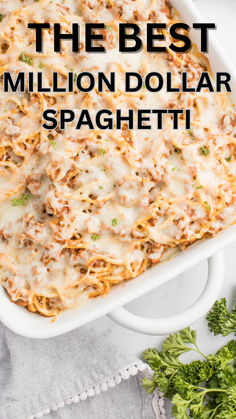 This million-dollar spaghetti recipe will become your go-to pasta bake! Featuring sausage, marinara, and plenty of cheese, it's the perfect family-friendly comfort food meal. Best Spaghetti Recipe With Alfredo, Million Dollar Baked Spaghetti Recipe, The Best Million Dollar Spaghetti, Cheesy Baked Pasta Recipes, Million Dollar Spaghetti Bake, Mozzarella Baked Spaghetti, Million Dollar Spaghetti With Cream Cheese, Bake Spaghetti Recipe Easy, Spaghetti Cream Cheese Recipes