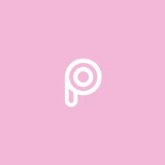 a pink background with a white letter p on the bottom right corner and an outline of a circle in the middle