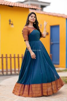 Long Frocks With Old Pattu Sarees, Sudithar Design, Dress Models For Stitching, Narayanpet Dresses, Saree Long Frock Designs, Saree Dress Gowns, Long Frocks Models For Stitching, Pattu Long Frocks For Women