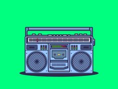 an old fashioned radio on a green background with the word boombox written below it