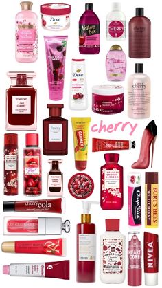 Cherry Hair Products, Cherry Beauty Products, Cherry Products Aesthetic, Cherry Scented Shower Routine, Cherry Scent Combo, Cherry Shower Routine, Cherry Smell Products, Cherry Scented Products, How To Smell Like Cherry