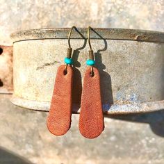 Warm Cinnamon Is Classic Color Paired With Turquoise Gives A Relaxed Southwestern Feel Take A Look At Other Styles In My Closet. Get A Pair For Your Favorite Friend Or Family! Handmade By Me With Real Genuine Furniture Grade Leather, In The Foothills Of Nc. This Is A Boutique Favorite . I Have 2 Different Bracelet Options That Match These Earrings. Bundles And Offers Accepted Simple Leather Earrings, Turquoise Jewelry Earrings, Favorite Friend, Cricut Maker 3, Boho Turquoise, Leather Craft Patterns, Winter Projects, Southwestern Boho, Turquoise Boho