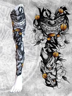 an artistic tattoo design on the leg and arm