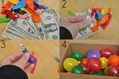 an image of dollar bills and balloons in a box