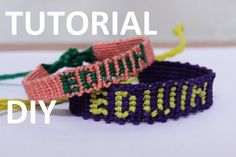 two crocheted bracelets sitting on top of each other with the words sequin written across them