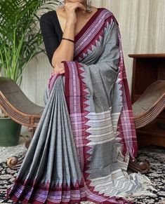 Saree Sale, Khadi Saree, Cotton Sarees, Bollywood Saree, Cotton Blouse, Saree With Blouse, Saree Styles, Beautiful Saree, Blouse Fabric