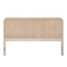 an upholstered headboard made out of wood and rattan, with a white background