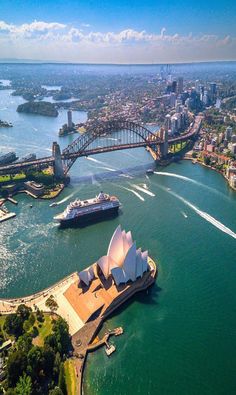 an aerial view of sydney and the opera house