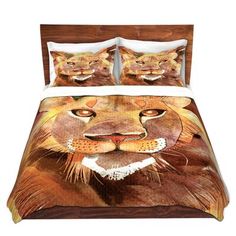 a bed with a lion face on it