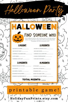 a halloween party game with pumpkins and spider web links on the bottom right hand corner