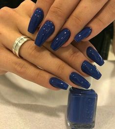 Dark Blue Nails, Blue Acrylic Nails, Basic Nails, Blue Nail Polish, Blue Nail, Dark Nails