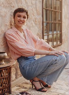 Ina blouse - pink stripe Linen Candle, Knit Shirt Dress, Skirt And Sneakers, S 10, V Neckline, Pink Blouse, Pink Stripes, Pretty Pink, Monterey