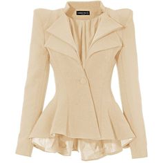 Lookbook Store Women Double Notch Lapel Sharp Shoulder Pad Asymmetry... ($57) ❤ liked on Polyvore featuring outerwear, jackets, blazers, padded shoulder blazer, shoulder pad jacket, off white blazer, shoulder pad blazers and off white jacket Áo Blu, Off White Blazer, Off White Jacket, Rock Chic, Collar Jacket, Notch Collar, Suit Fashion