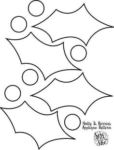 the holly and berries applique pattern is shown in black on a white background