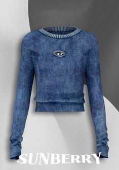 an image of a woman's blue sweater with the words sunbery on it