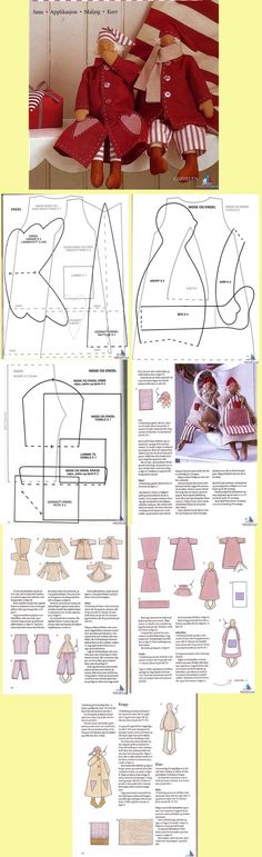 the instructions for sewing clothes are shown in two separate pictures, one is red and white