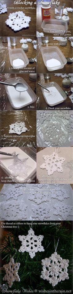 the instructions for making snowflakes are shown in several different pictures, including an ornament