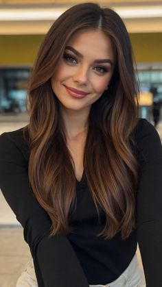 Dark Features Hair Color, Brown Hair For Natural Blondes, Natural Brown Hair Color With Highlights, Golden Brown Hair On Tan Skin, Brunette Autumn Hair, Fall Auburn Hair Color, Highlights Dark Brown Hair Caramel, Hair Hilights Brunettes, Youthful Hair Color