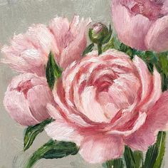 an oil painting of pink flowers in a vase