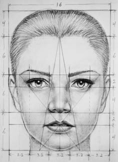 a pencil drawing of a woman's face with the lines drawn across her face