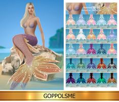 an image of a mermaid sitting on top of a rock with many different colored wings