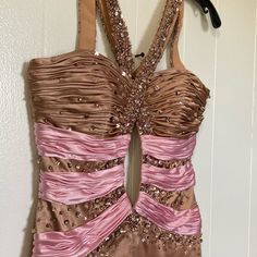 Sherri Hill Brand Size 8 Like New Condition No Retail Sales Tag Does Have Sherri Hill Brand Fabric Tag With Size ( See Pics ) Pink & Caramel Color Tones Tons Of Rhinestones & Exquisite Beadwork Throughout Long Extended Train At Back Back Zip Up Encloser & Upper Back 3 Hook & Eye Enclosures Any Questions Please Feel Free To Ask Sherri Hill Gowns, Prom Inspo, 2000s Outfits, Random Aesthetic, Retail Sales, Aesthetic Board, Prom Ideas, Prom Dress Inspiration, Senior Prom