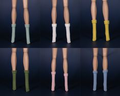 six doll legs with socks and socks on them