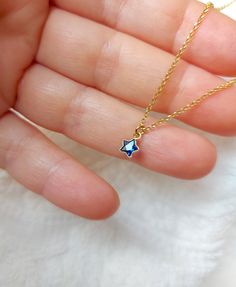 "Lovely gold filled necklace with a blue sapphire star charm. Please choose your favorite necklace length at checkout. Some of this charms are sold by themselves (no chain). If that option is available for this, you will have the option to buy \"CHARM ONLY\" before adding the item to the cart. Normally, a 3 mm ring made out of the same material is attached to the charm. If you own a chain and plan to use the charm for it, ensure that the 3 mm ring will pass through, or you have a bigger ring if Gold Star Necklace Perfect As A Gift, Blue Star Shaped Necklace For Gift, 14k Gold Filled Star Charm Necklace As A Gift, 14k Gold-filled Star Charm Necklace As Gift, 14k Gold-filled Necklaces With Star Charm For Gifts, 14k Gold-filled Necklaces With Star Charm As Gift, 14k Gold Filled Necklaces With Star Charm For Gifts, Blue Necklace With Star Charm As A Gift, Blue Star Charm Necklace As A Gift