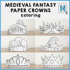 These Medieval Fantasy paper crowns are great for a fun school craft project.Your kids will love coloring these headbands!Included:Knight helmet (for coloring)Dragon headband (for coloring)Wizard hat (for coloring)Jester hat (for coloring)Princess crown (for coloring)King crown (for coloring)Buy once and print as many times as you need.These paper crowns are ready to be printed, cut, and enjoyed.-----------------------------------------------------------------------------Your file will be availa Medieval Times Activities For Kids, Medieval Activities For Kids, Medieval Party Games, Medieval Crafts For Kids, Fantasy Activities, Crown Crafts For Kids, Medieval Theme Party, Fairytale Crafts, Princess Party Activities