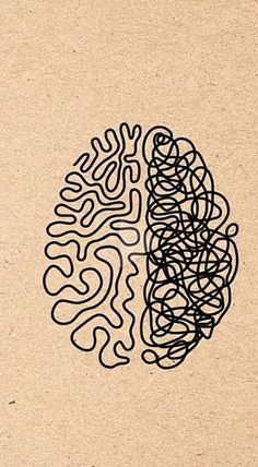 a drawing of a human brain on a piece of brown paper with black lines coming out of it