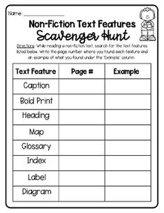 the non - fiction text features scavenger hunt