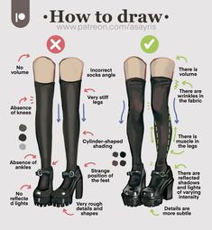 how to draw thigh high boots with different types of heels and their corresponding parts are labeled below